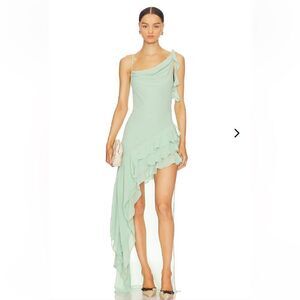 Lovers And Friends Juno Gown sea green maxi high slit ruffle wedding Revolve